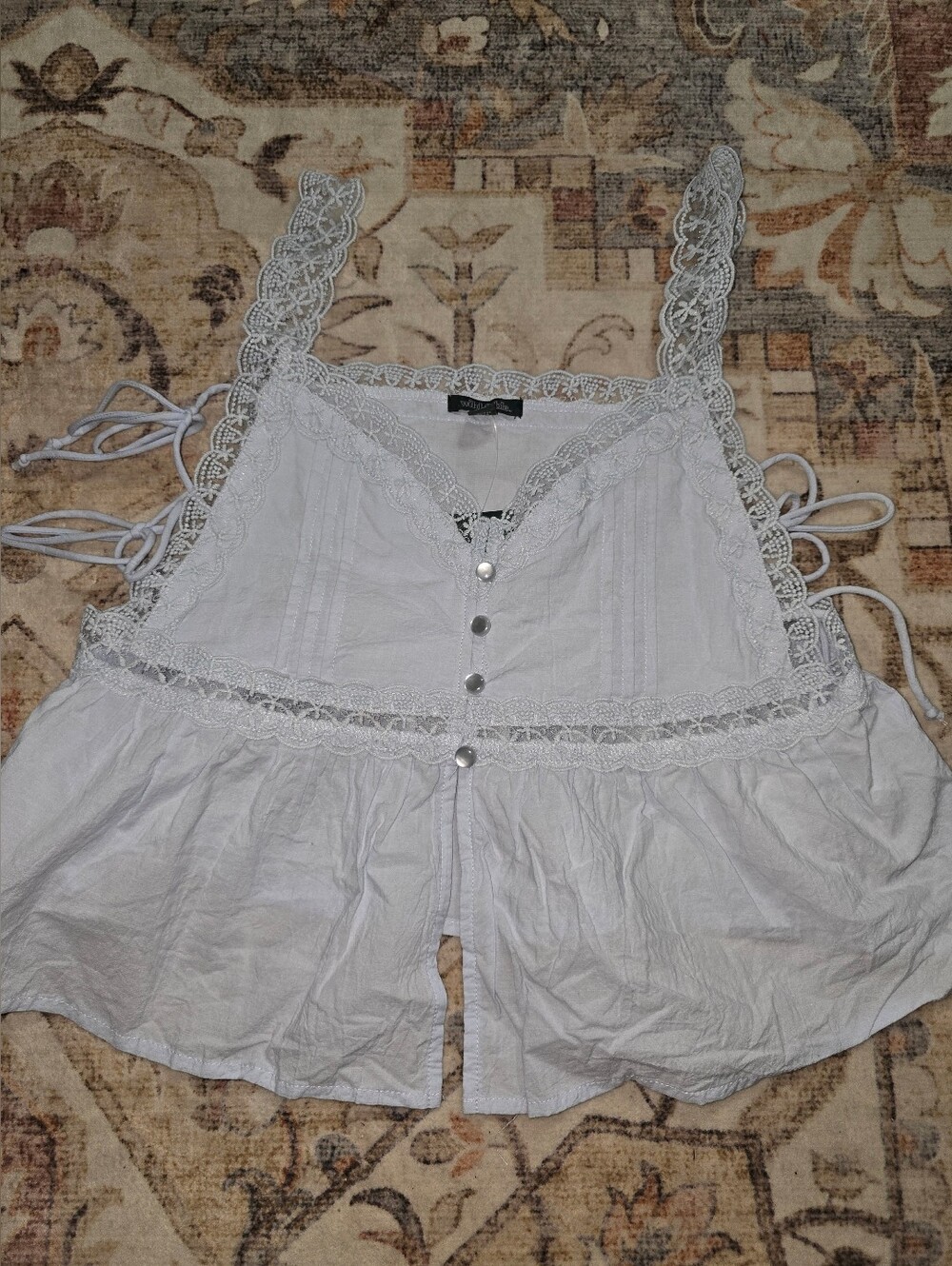 wild fable White Lace-Trim Button Front Crop Top